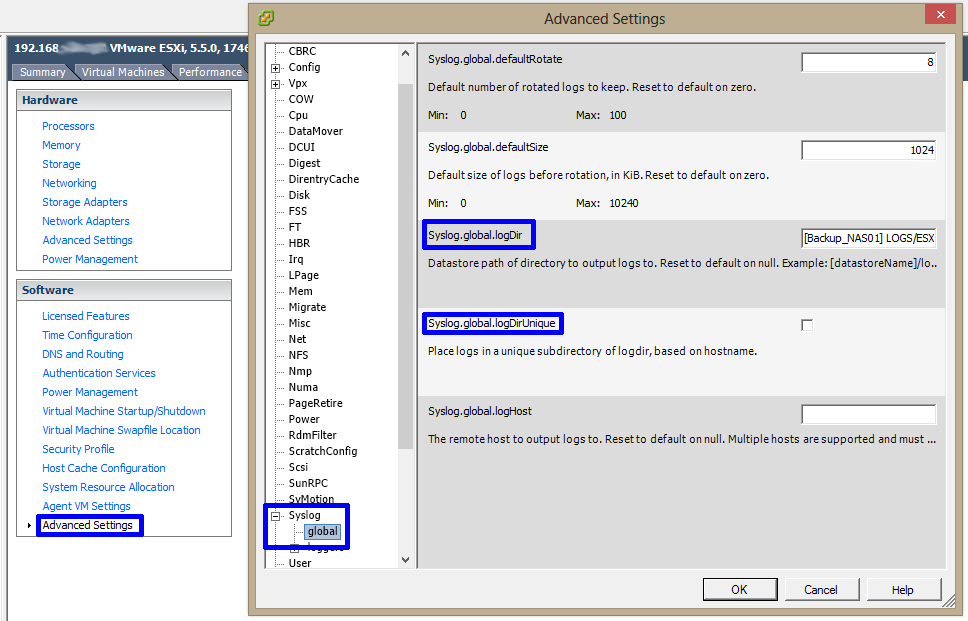 logs esxi